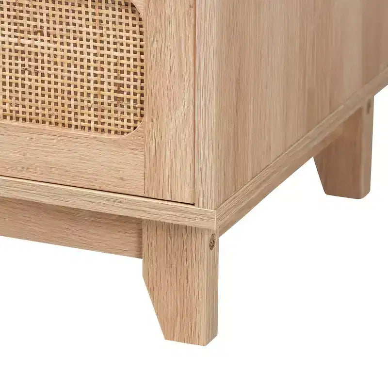 5-Drawer Wood and Rattan Storage Cabinet in Oak Brown