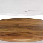 Tavolino Rotondo con Piano in Marmo, Ripiano in Legno di Acacia e Struttura in Metallo