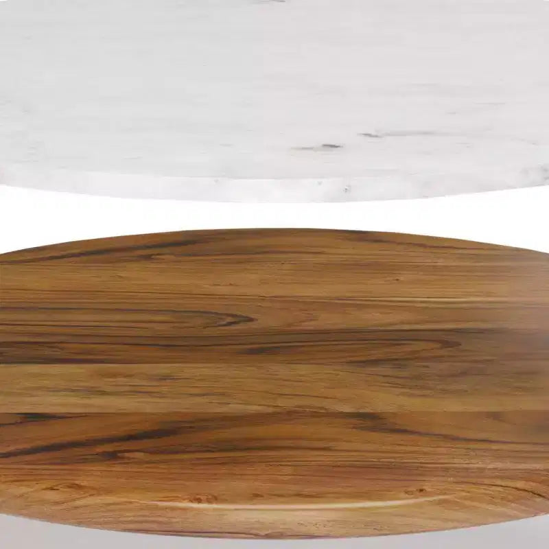 Round Marble Top Coffee Table with Acacia Wood Shelf and Metal Frame