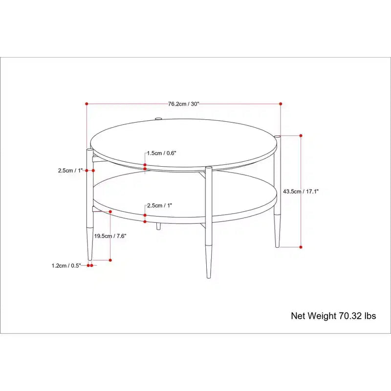 Round Marble Top Coffee Table with Acacia Wood Shelf and Metal Frame