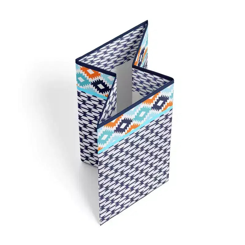Kilim Print Collapsible Laundry Hamper – Aqua, Orange & Navy