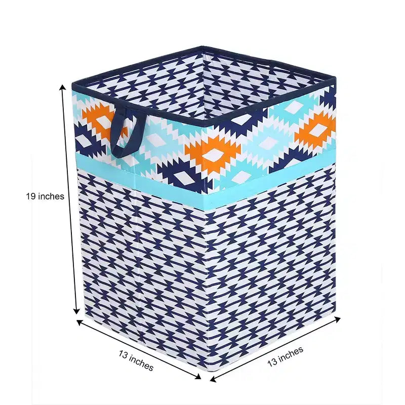 Kilim Print Collapsible Laundry Hamper – Aqua, Orange & Navy