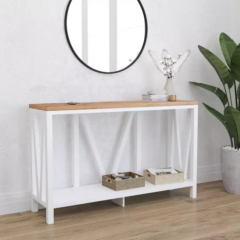 Modern Farmhouse Console Sofa Table with Lower Shelf