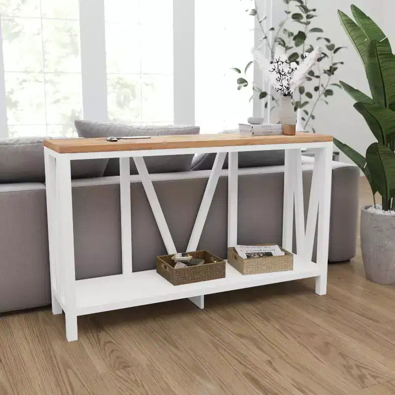 Modern Farmhouse Console Sofa Table with Lower Shelf