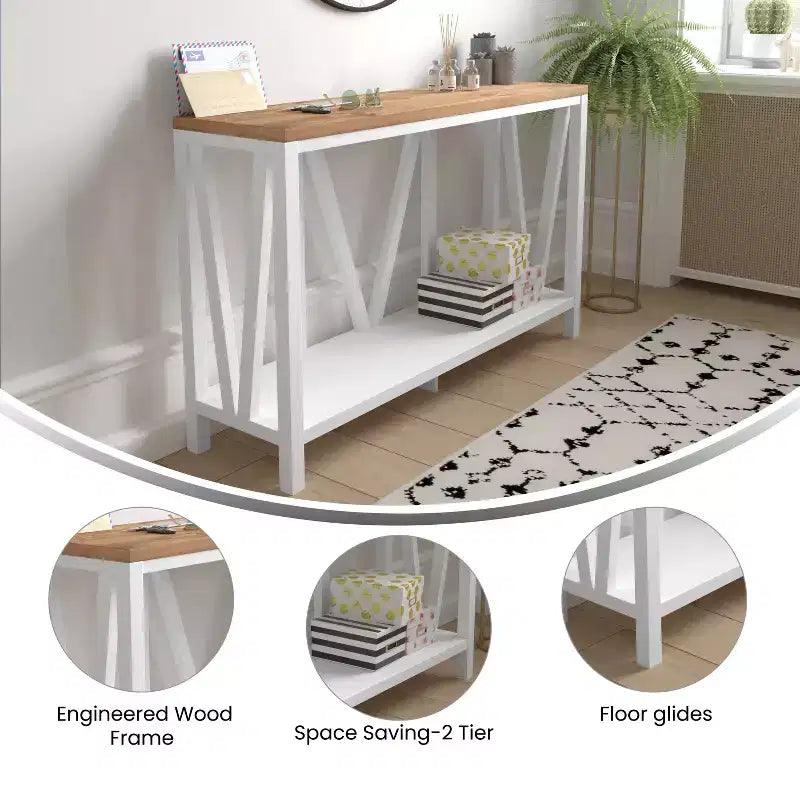 Modern Farmhouse Console Sofa Table with Lower Shelf