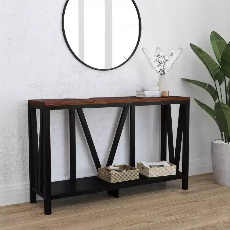 Modern Farmhouse Console Sofa Table with Lower Shelf