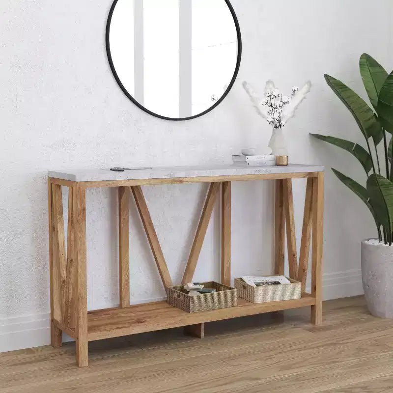 Modern Farmhouse Console Sofa Table with Lower Shelf