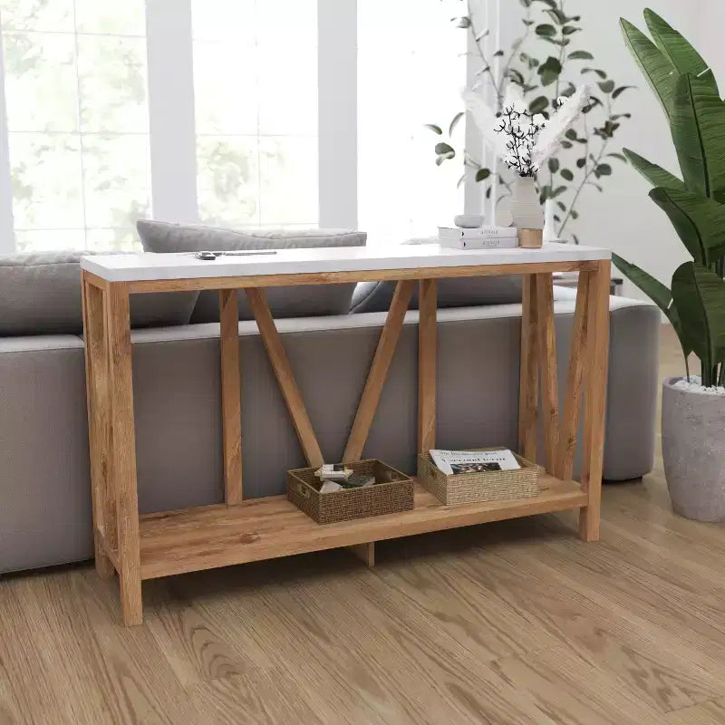 Modern Farmhouse Console Sofa Table with Lower Shelf