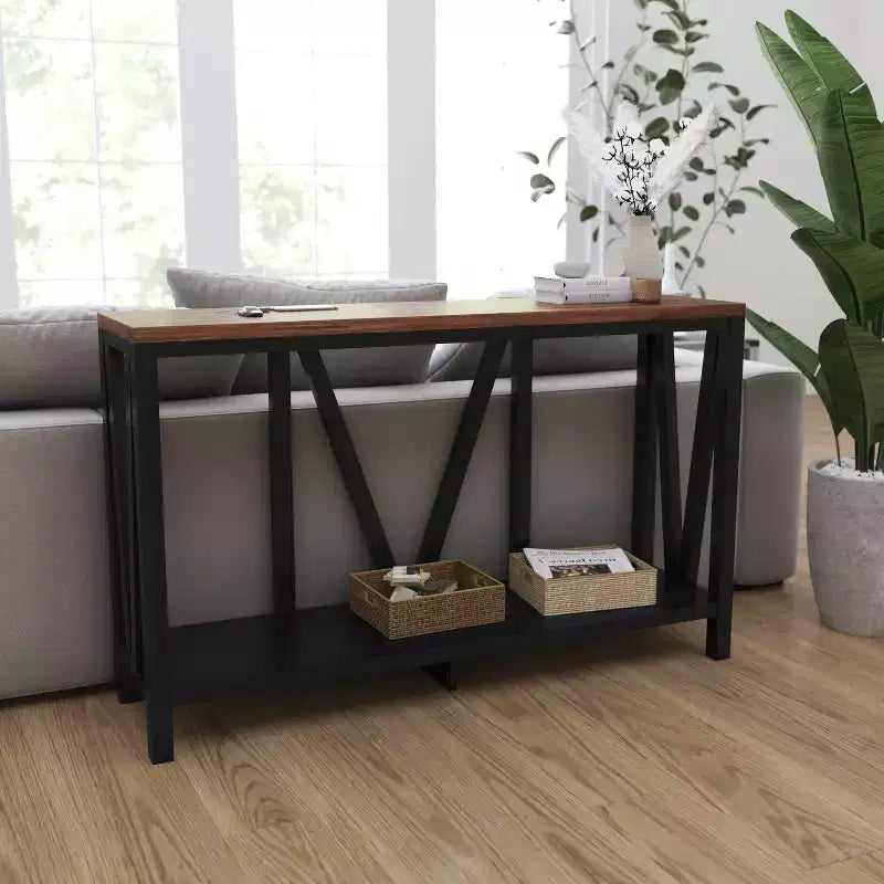 Modern Farmhouse Console Sofa Table with Lower Shelf