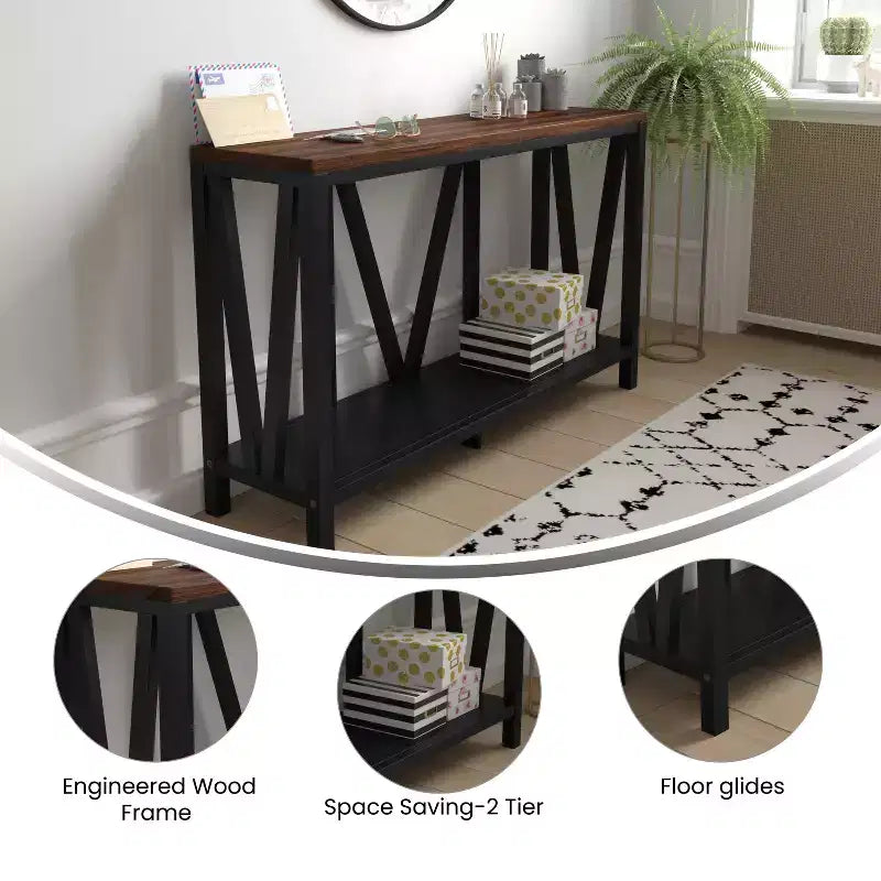 Modern Farmhouse Console Sofa Table with Lower Shelf