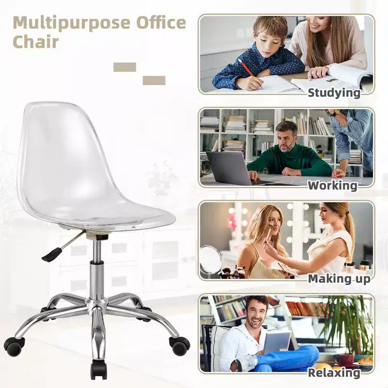 Set of 2 Rolling Acrylic Armless Desk Chair with Adjustable Height