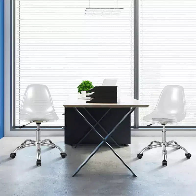 Set of 2 Rolling Acrylic Armless Desk Chair with Adjustable Height