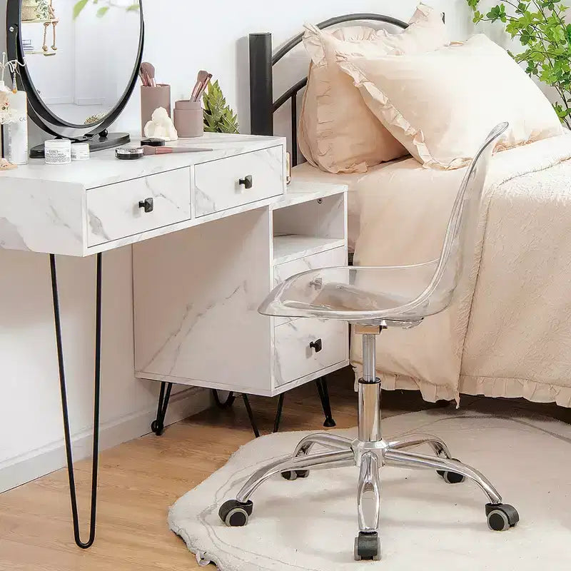 Set of 2 Rolling Acrylic Armless Desk Chair with Adjustable Height