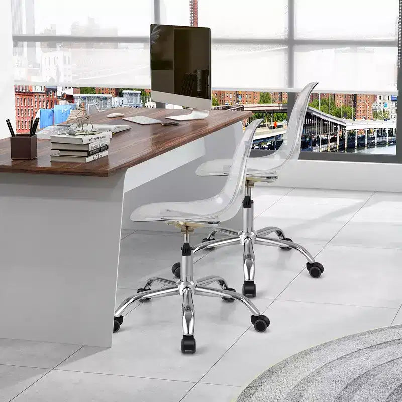 Set of 2 Rolling Acrylic Armless Desk Chair with Adjustable Height
