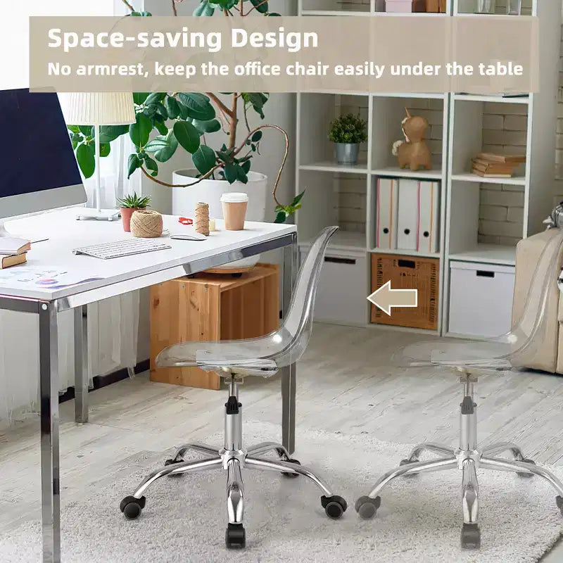 Set of 2 Rolling Acrylic Armless Desk Chair with Adjustable Height