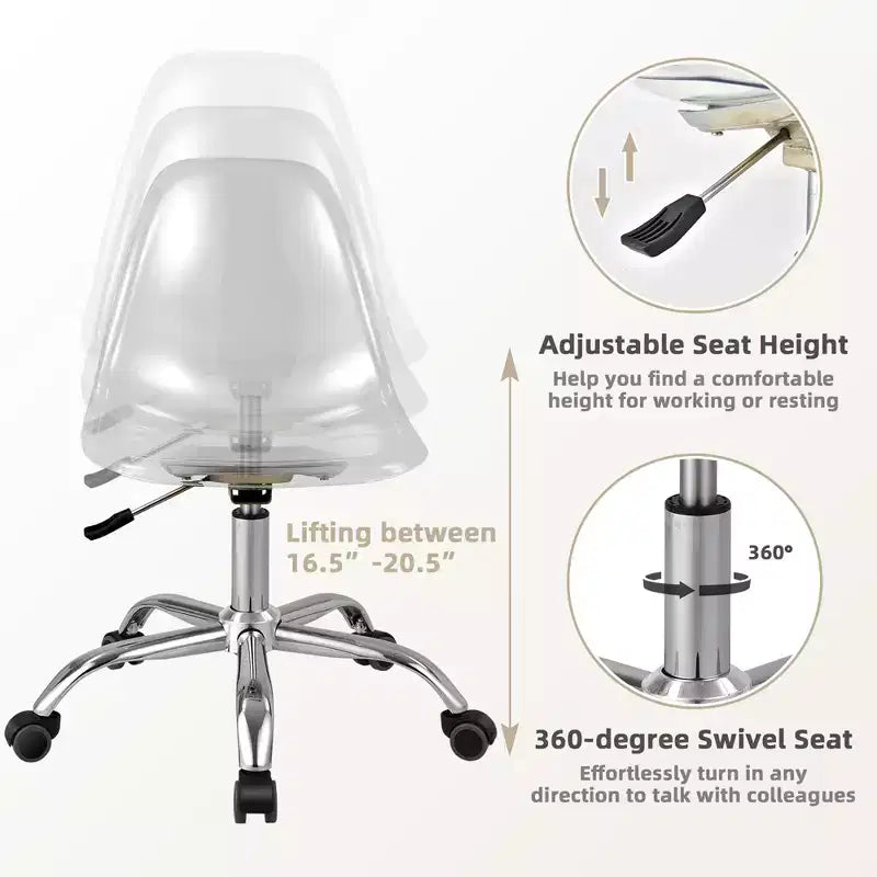 Set of 2 Rolling Acrylic Armless Desk Chair with Adjustable Height