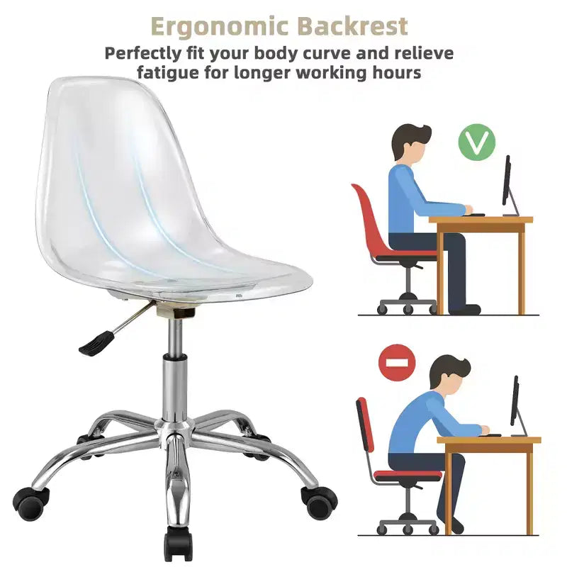 Set of 2 Rolling Acrylic Armless Desk Chair with Adjustable Height