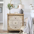 3-Drawer Accent Chest Table, Natural Wood & White Floral