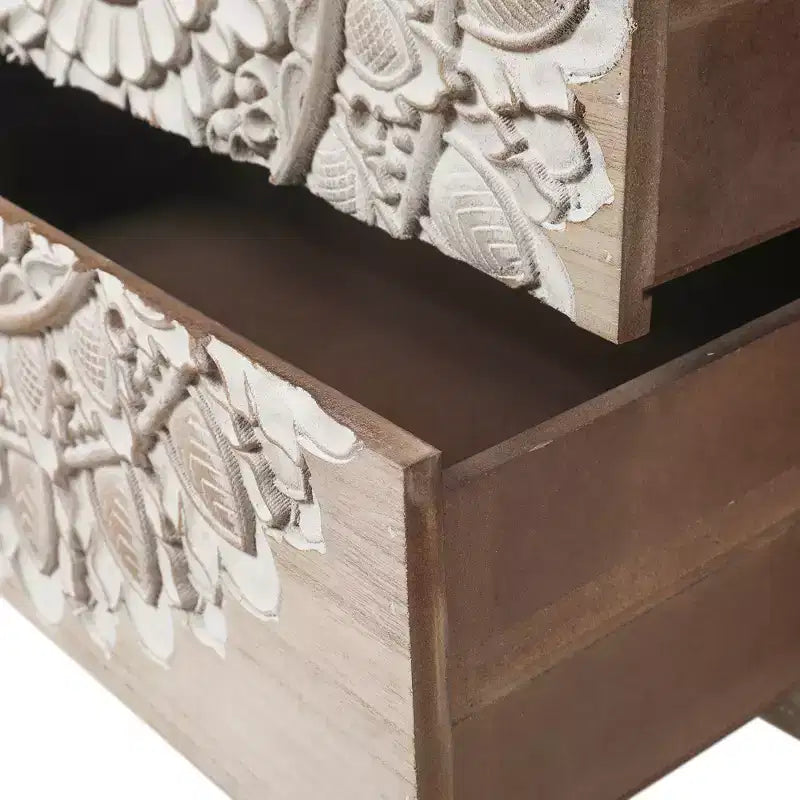 3-Drawer Accent Chest Table, Natural Wood & White Floral