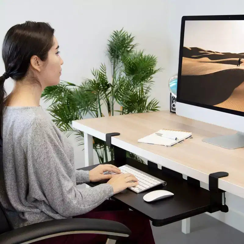 Clamp-On Under-Desk Keyboard Tray with Sliding Mouse Platform