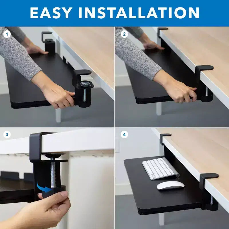 Clamp-On Under-Desk Keyboard Tray with Sliding Mouse Platform