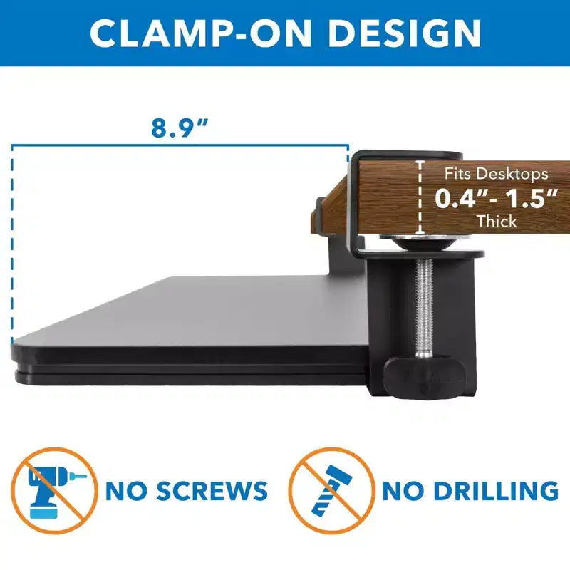 Clamp-On Under-Desk Keyboard Tray with Sliding Mouse Platform