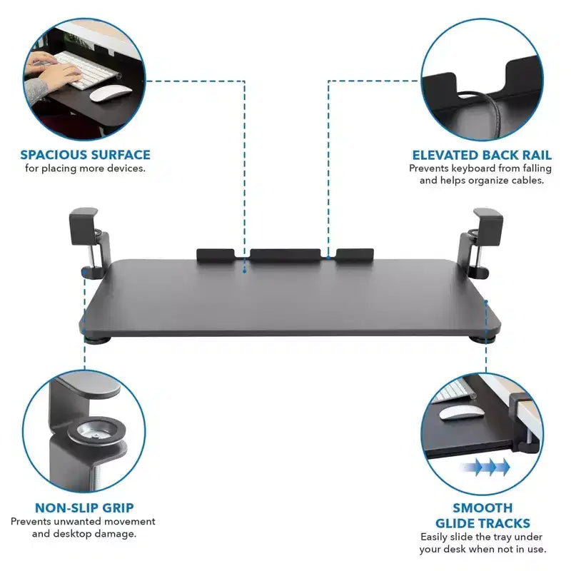 Clamp-On Under-Desk Keyboard Tray with Sliding Mouse Platform