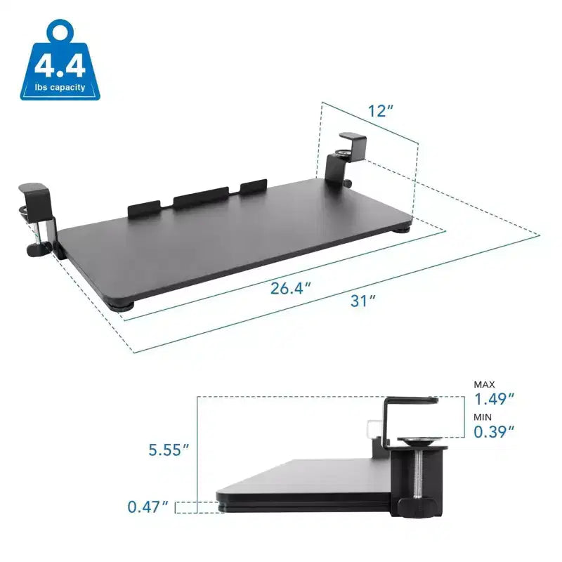 Clamp-On Under-Desk Keyboard Tray with Sliding Mouse Platform