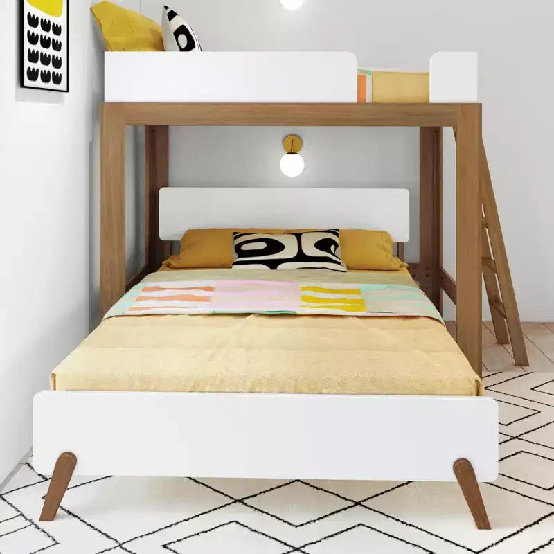 Twin over Queen L-Shaped Bunk Bed with Solid Wood Frame