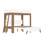 Letto a castello a L con letto singolo sopra matrimoniale e struttura in legno massello
