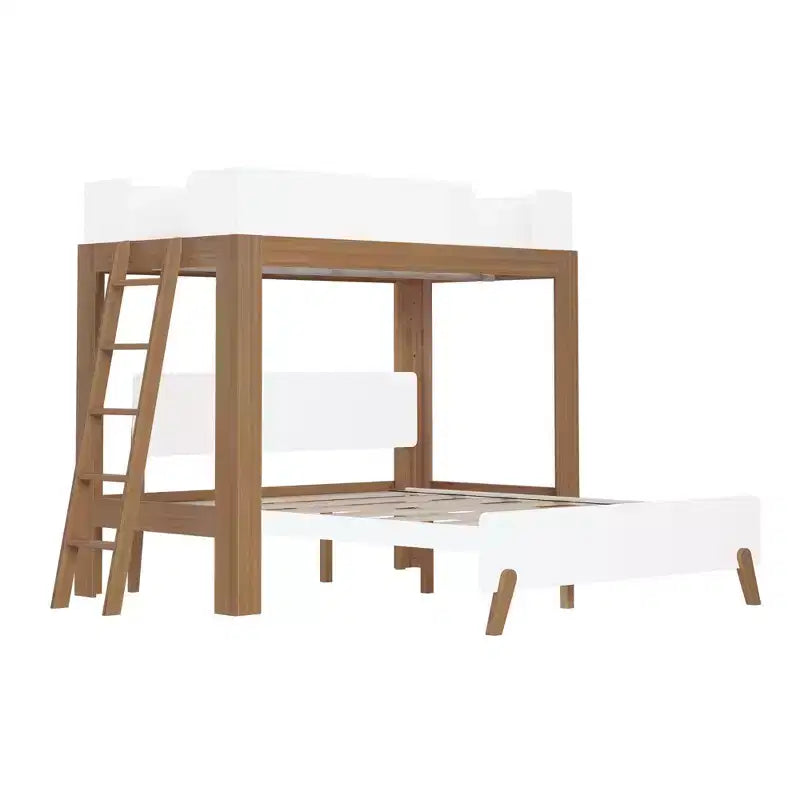 Twin over Queen L-Shaped Bunk Bed with Solid Wood Frame