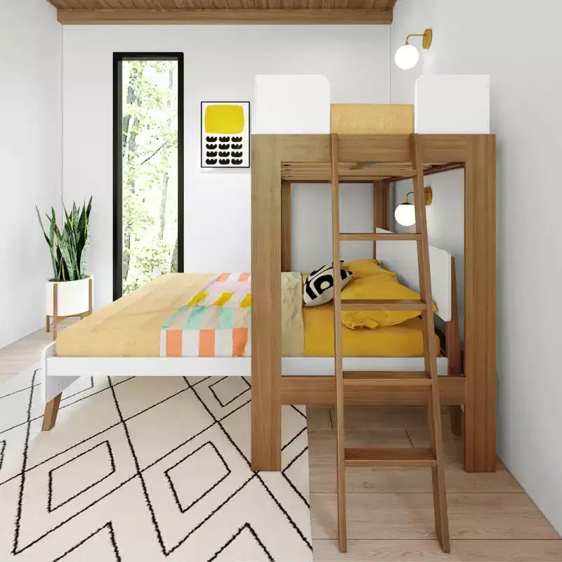 Twin over Queen L-Shaped Bunk Bed with Solid Wood Frame