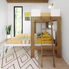 Letto a castello a L con letto singolo sopra matrimoniale e struttura in legno massello