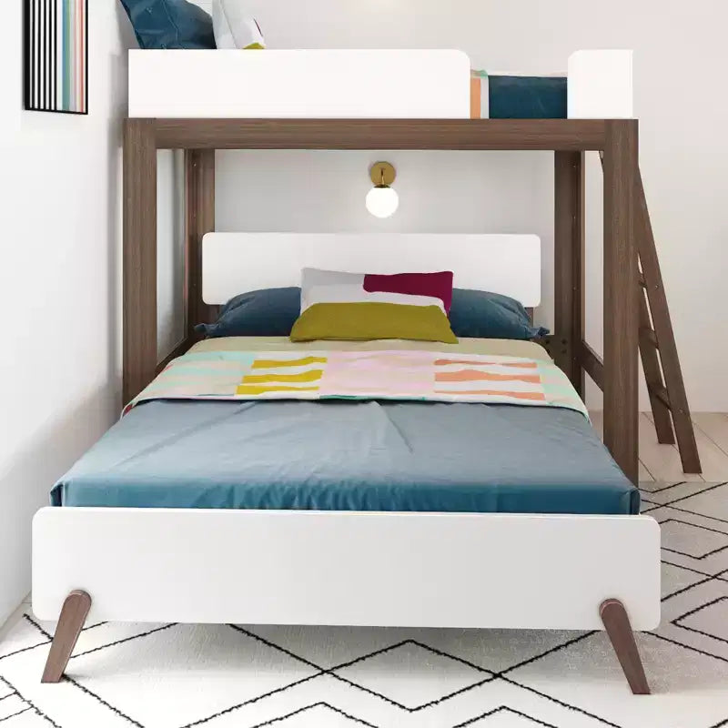 Twin over Queen L-Shaped Bunk Bed with Solid Wood Frame
