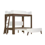 Letto a castello a L con letto singolo sopra matrimoniale e struttura in legno massello