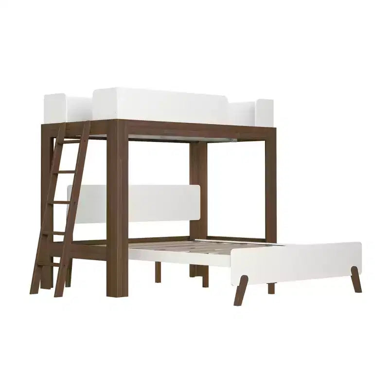 Twin over Queen L-Shaped Bunk Bed with Solid Wood Frame