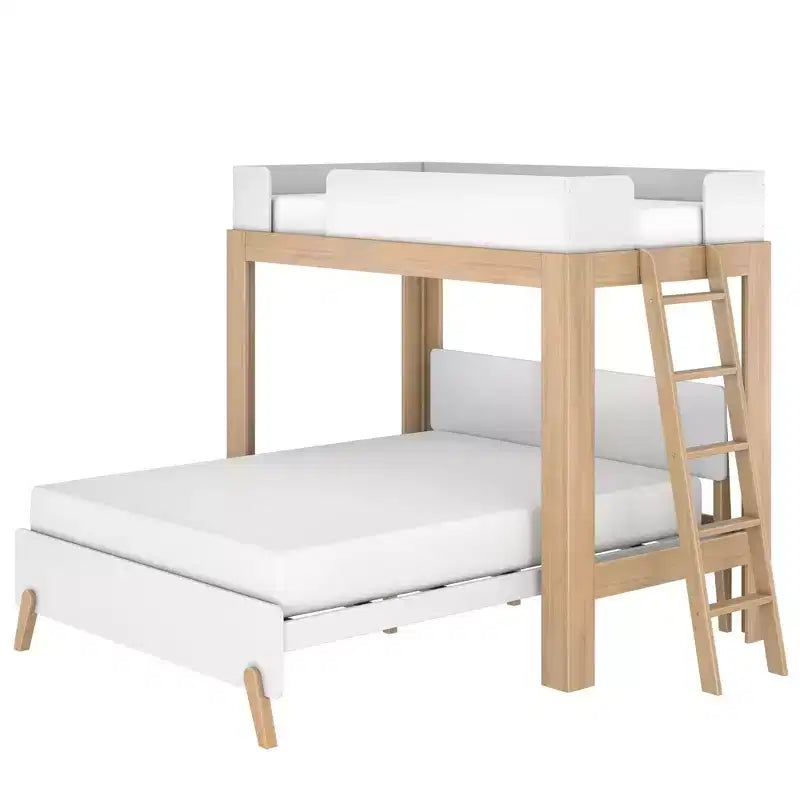 Twin over Queen L-Shaped Bunk Bed with Solid Wood Frame