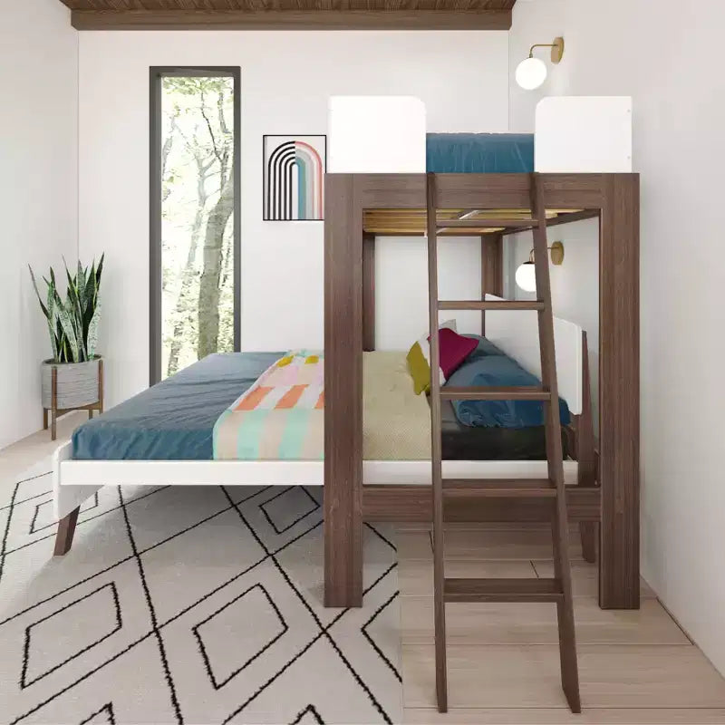 Twin over Queen L-Shaped Bunk Bed with Solid Wood Frame