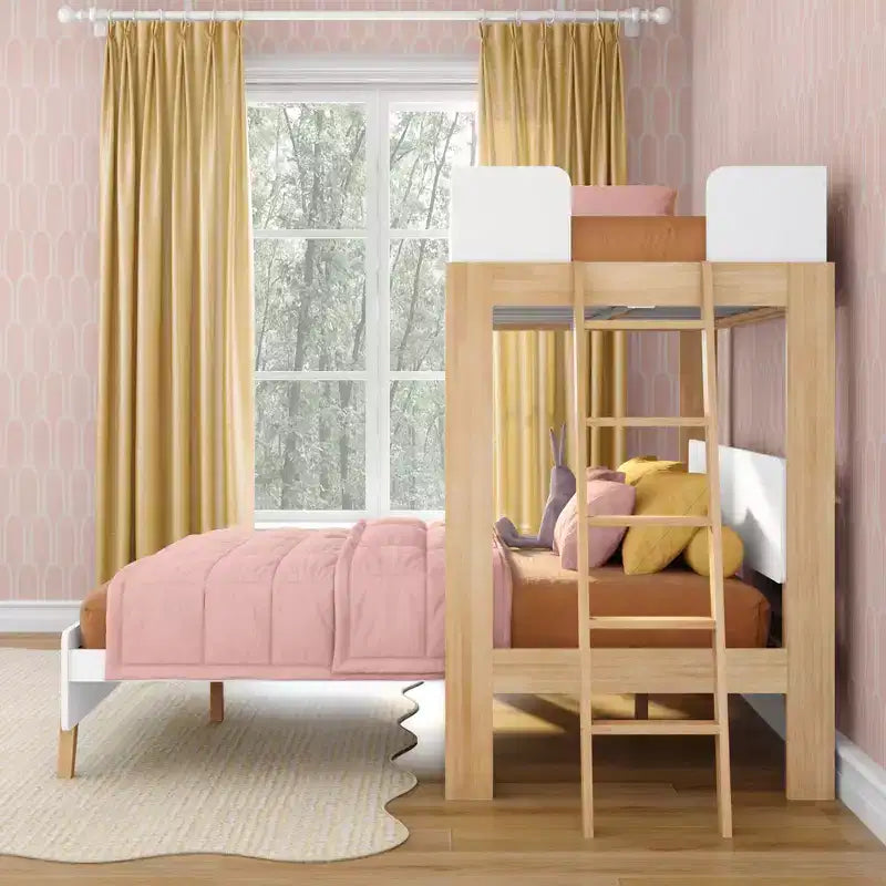Twin over Queen L-Shaped Bunk Bed with Solid Wood Frame