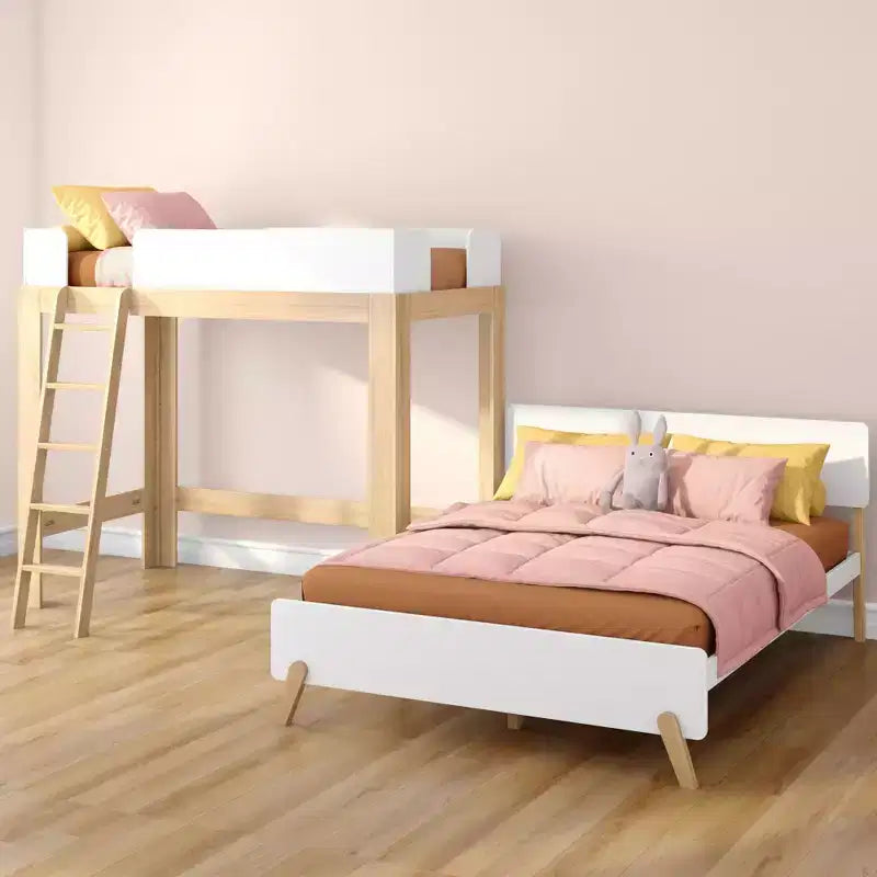 Twin over Queen L-Shaped Bunk Bed with Solid Wood Frame