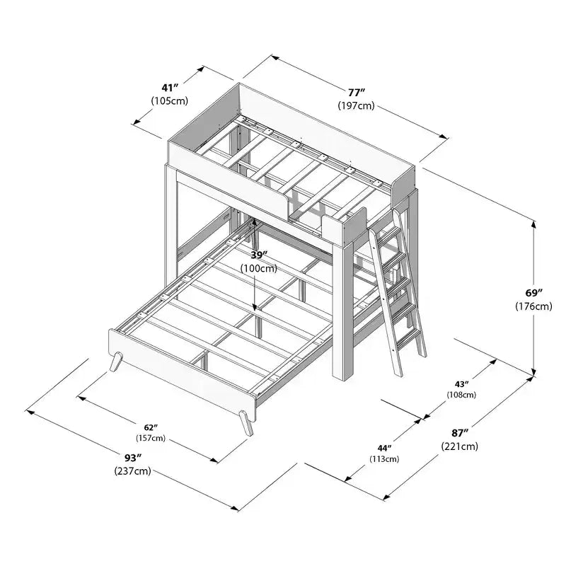 Twin over Queen L-Shaped Bunk Bed with Solid Wood Frame