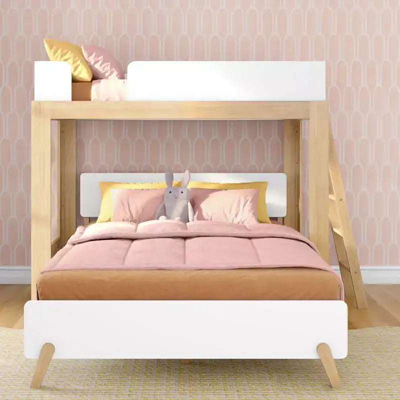 Twin over Queen L-Shaped Bunk Bed with Solid Wood Frame