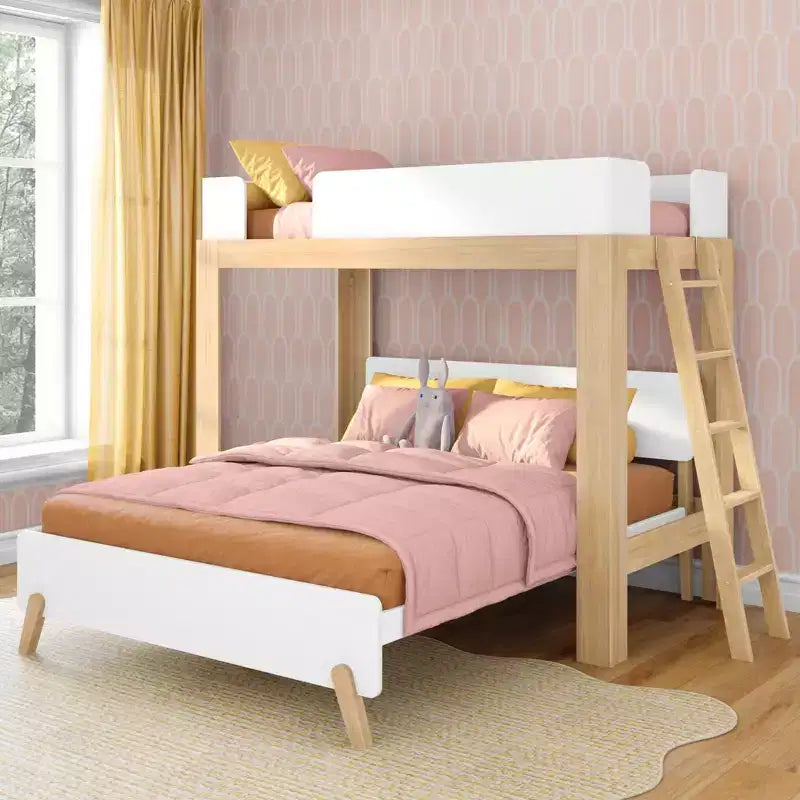 Twin over Queen L-Shaped Bunk Bed with Solid Wood Frame