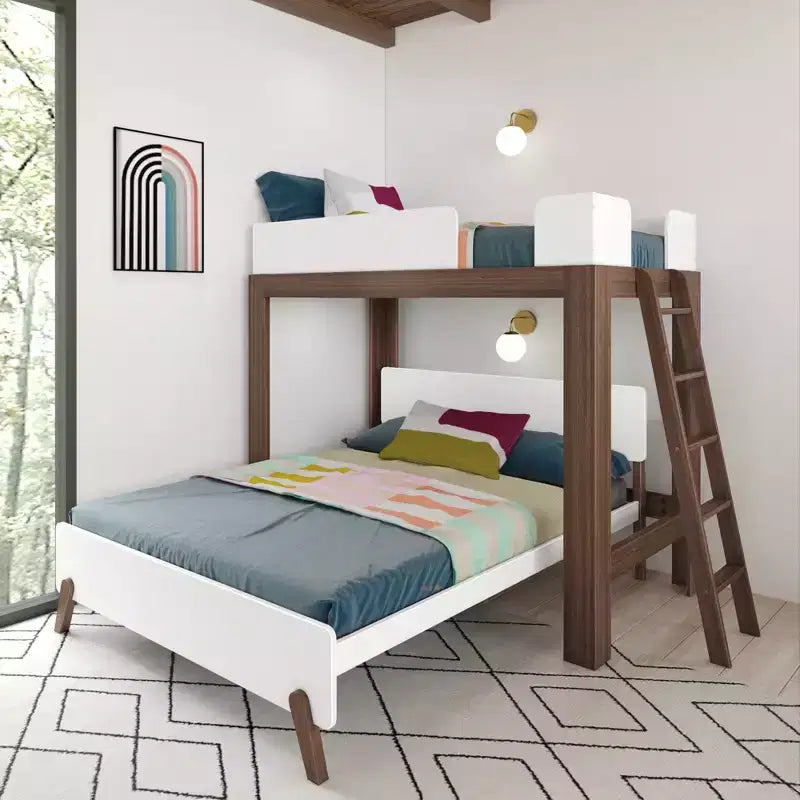 Twin over Queen L-Shaped Bunk Bed with Solid Wood Frame