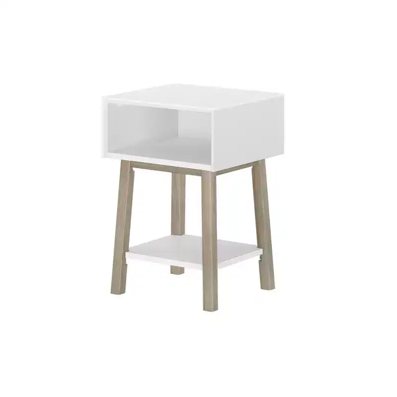 Nightstand with Cubby Shelf and Open Shelf, Solid Wood Bedside Table