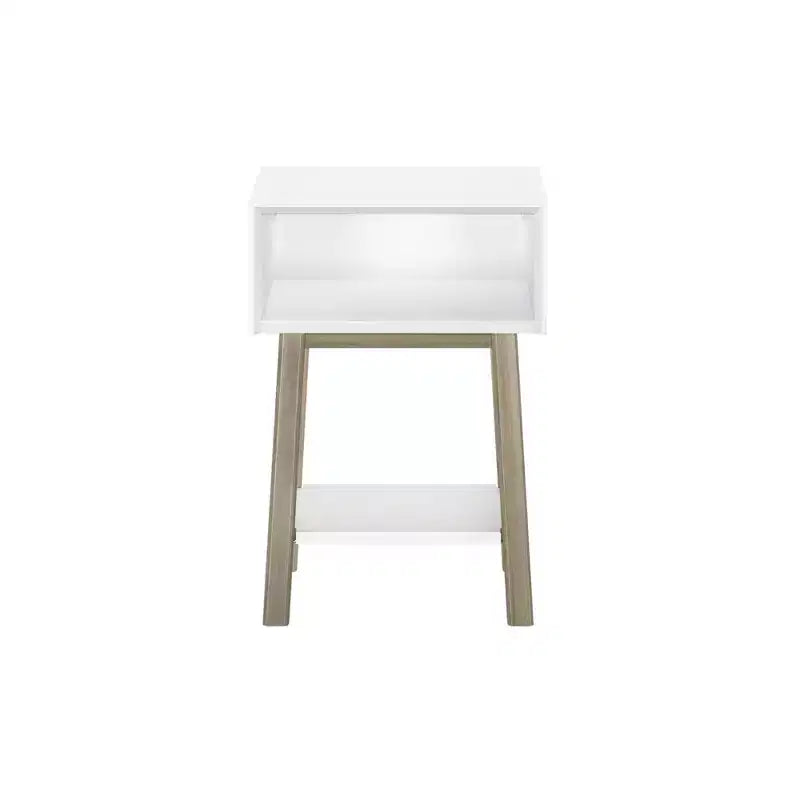 Nightstand with Cubby Shelf and Open Shelf, Solid Wood Bedside Table