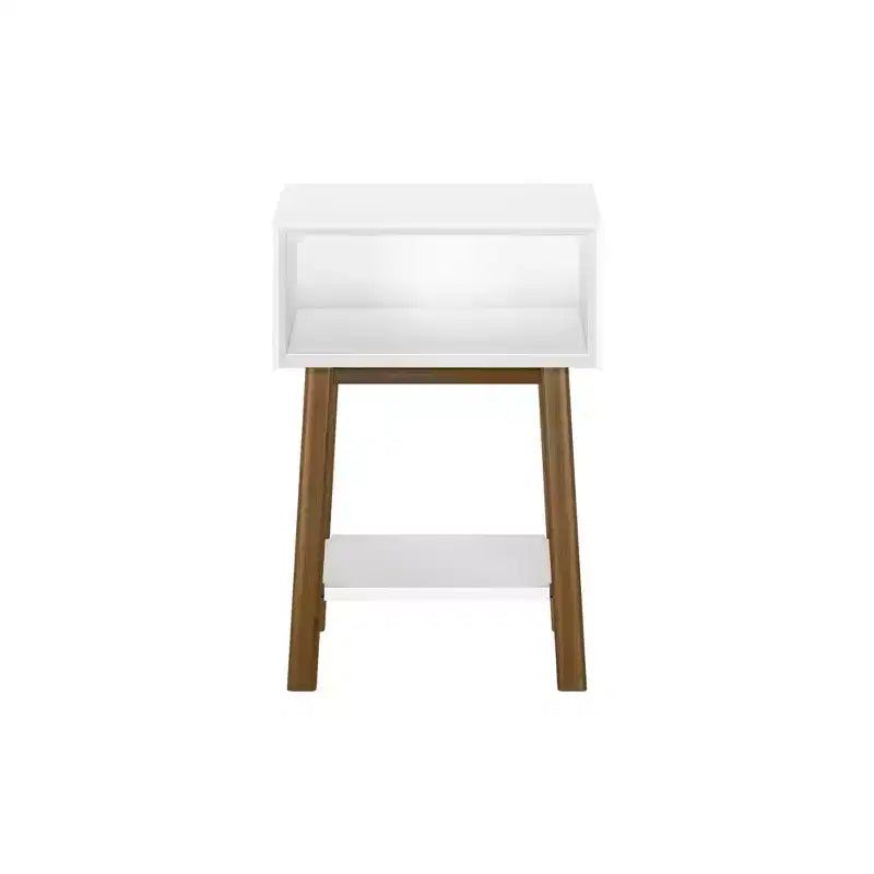 Nightstand with Cubby Shelf and Open Shelf, Solid Wood Bedside Table