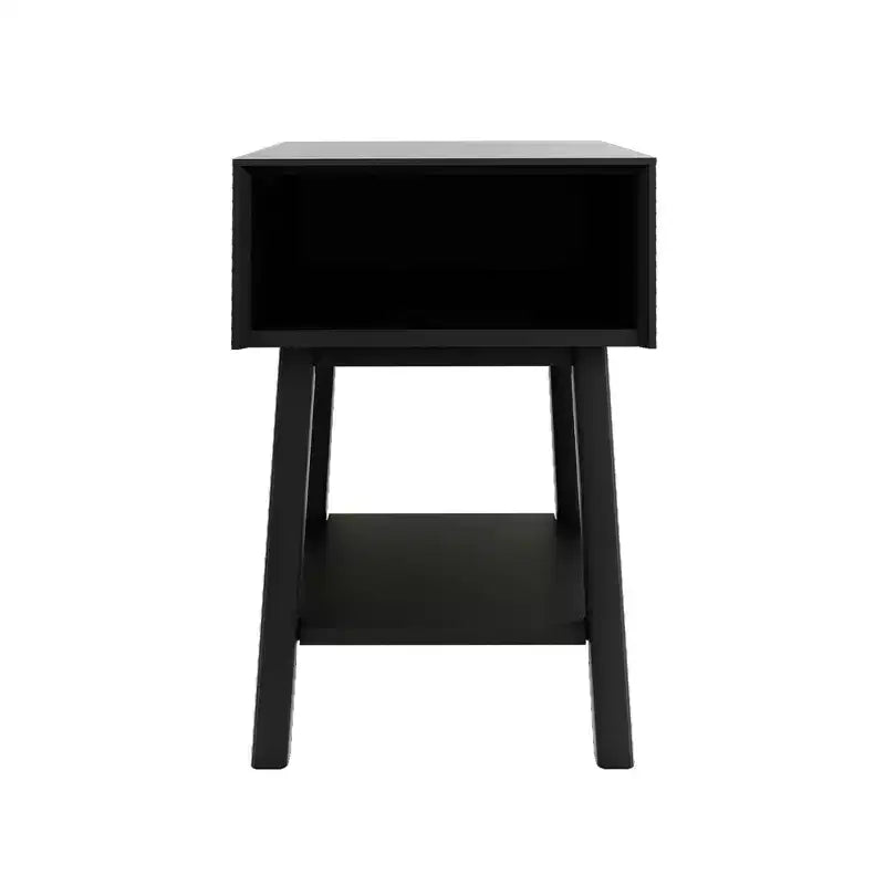 Nightstand with Cubby Shelf and Open Shelf, Solid Wood Bedside Table