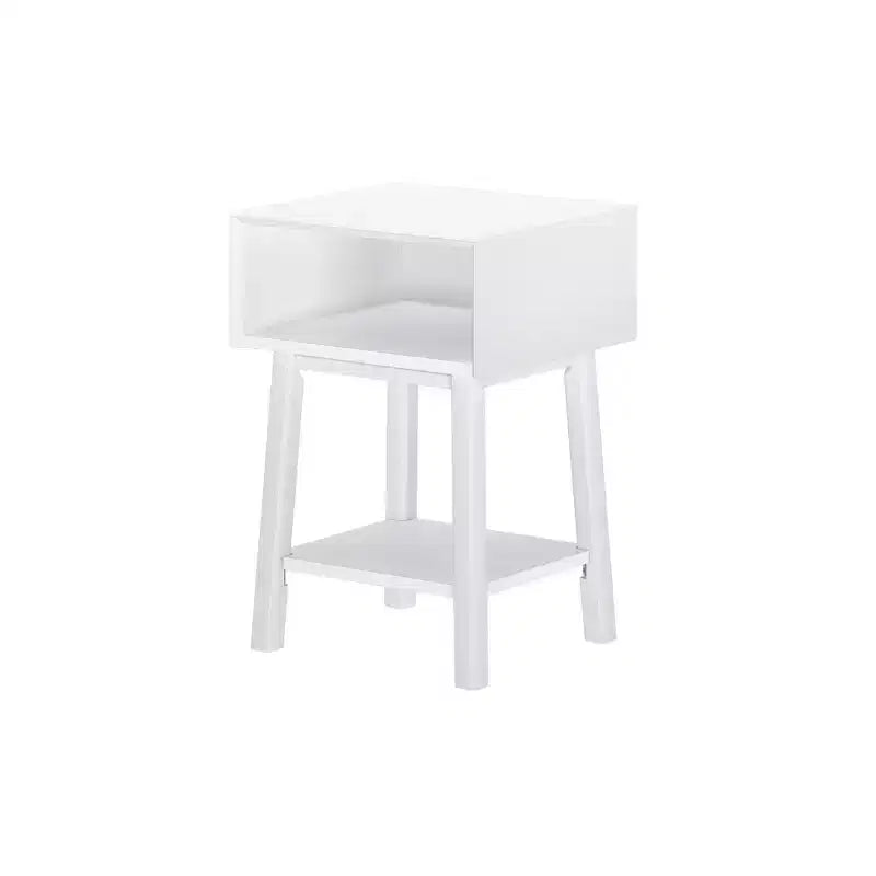 Nightstand with Cubby Shelf and Open Shelf, Solid Wood Bedside Table